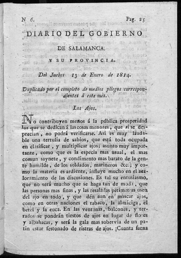 Miniatura de Diario del gobierno de Salamanca del jueves 13 de enero de 1814