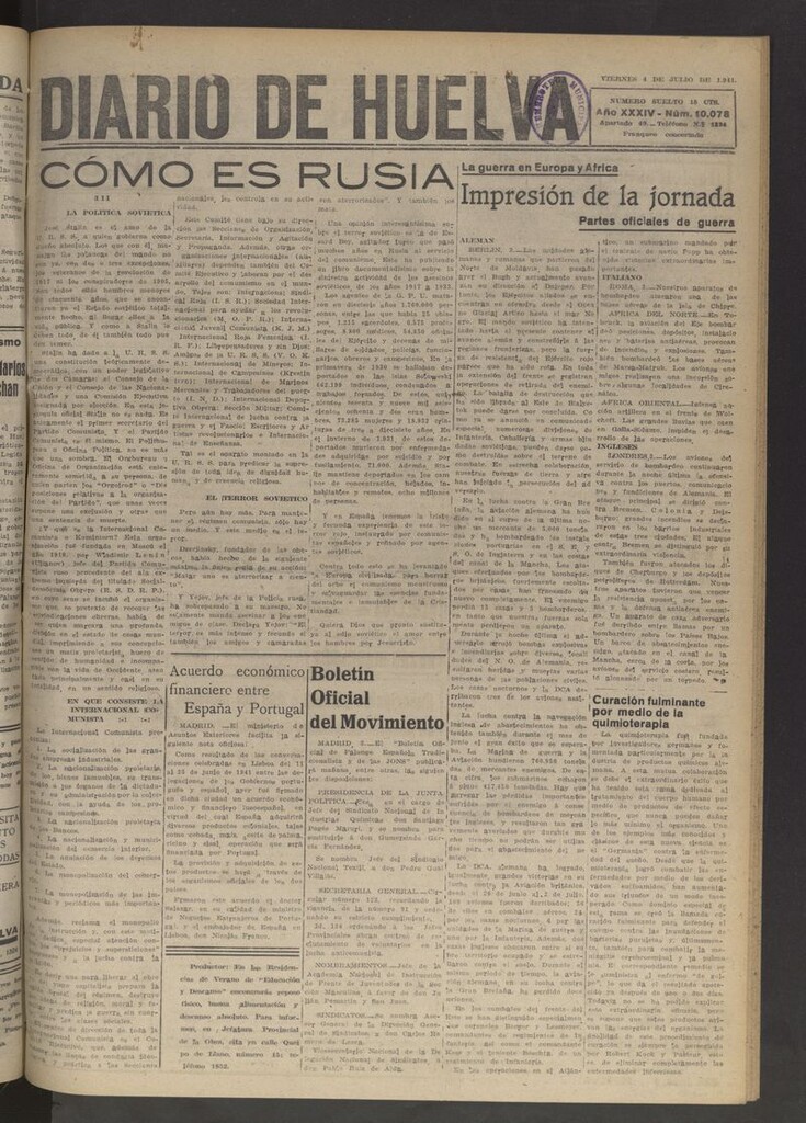 Miniatura de Diario de Huelva : periódico independiente del 4 de julio de 1941