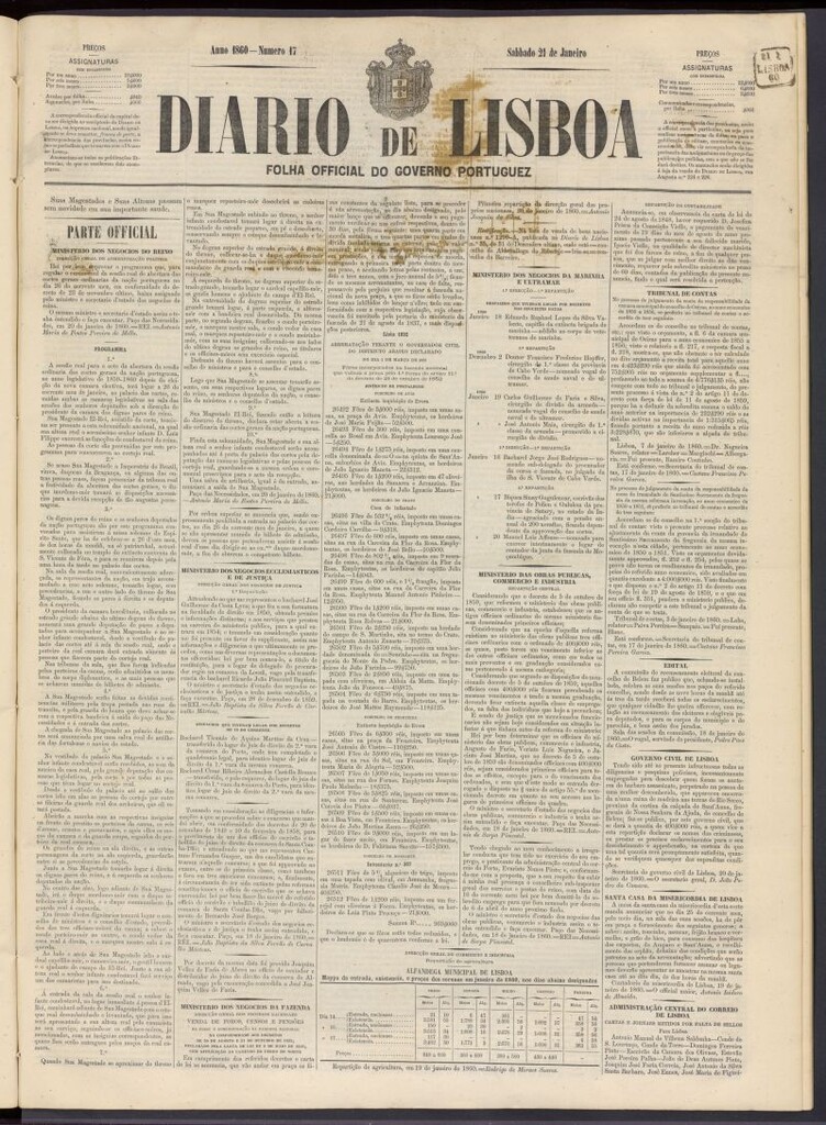 Miniatura de Diário de Lisboa : folha official do goberno portugues del 21 de enero de 1860, nº 17