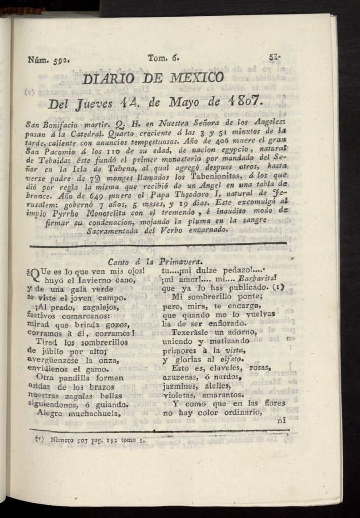 Miniatura de Diario de México del 14 de mayo de 1807, nº 592