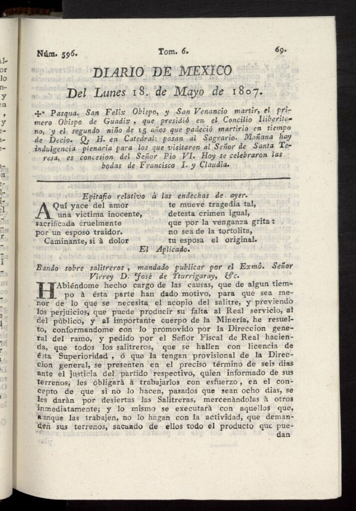Miniatura de Diario de México del 18 de mayo de 1807, nº 596