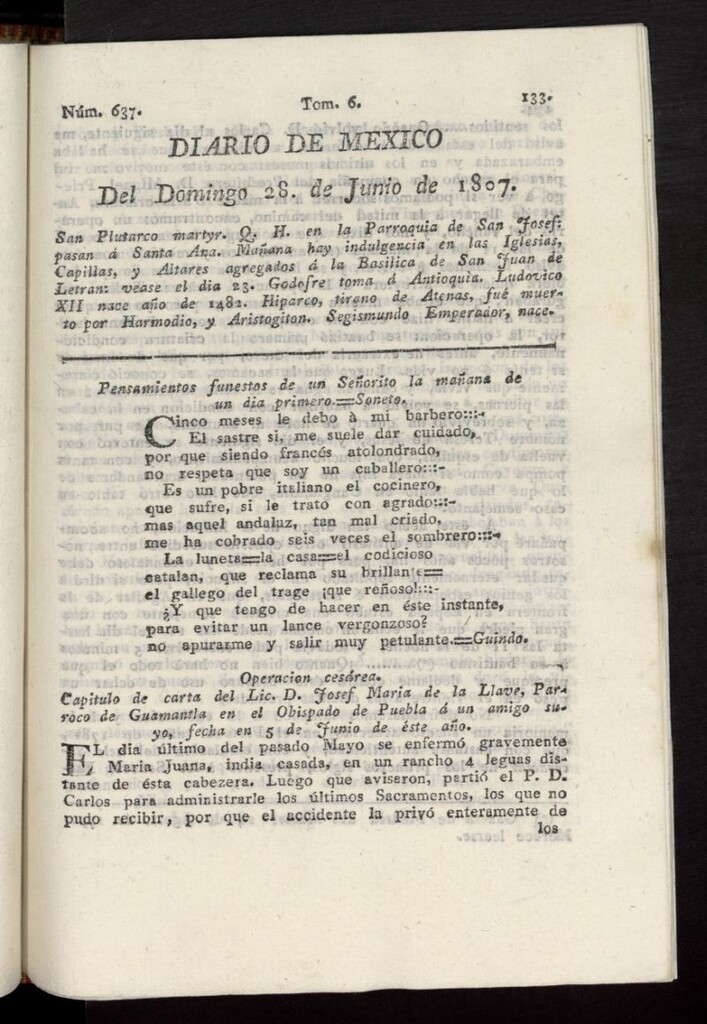 Miniatura de Diario de México del 28 de junio de 1807, nº 637