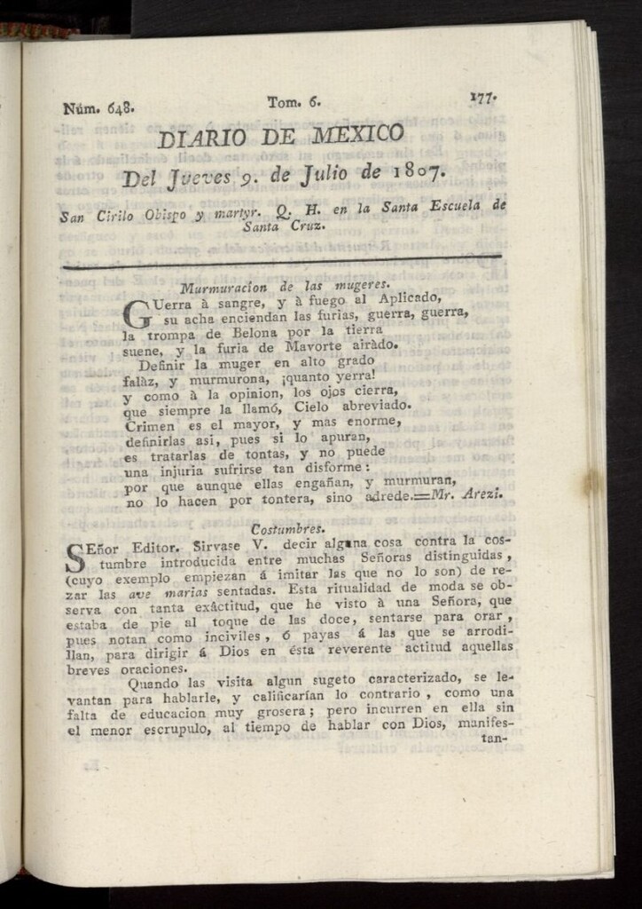 Miniatura de Diario de México del 9 de julio de 1807, nº 648
