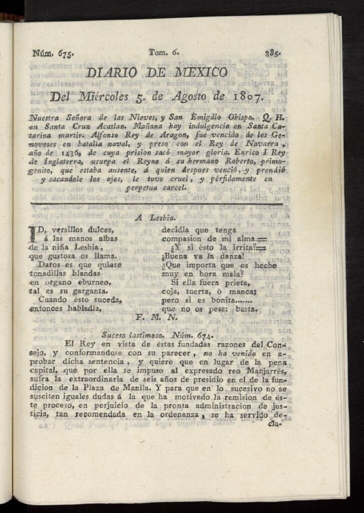 Miniatura de Diario de México del 5 de agosto de 1807, nº 675