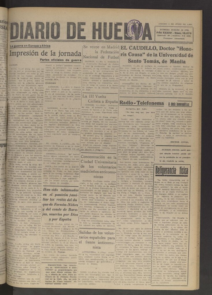 Miniatura de Diario de Huelva : periódico independiente del 5 de julio de 1941