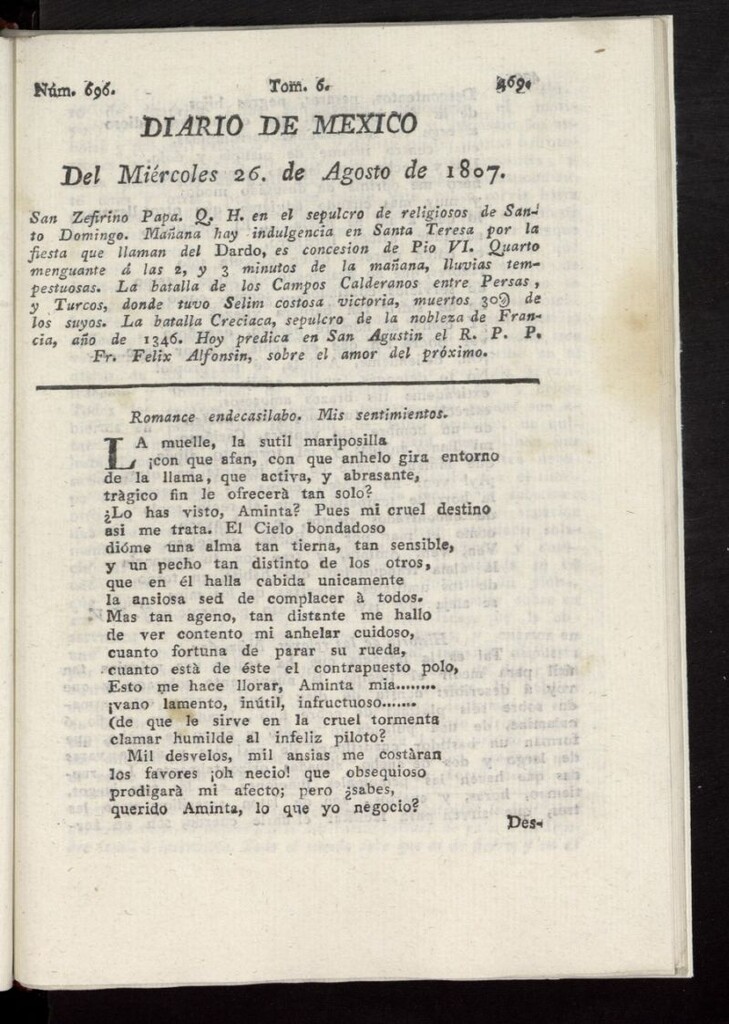 Miniatura de Diario de México del 26 de agosto de 1807, nº 696