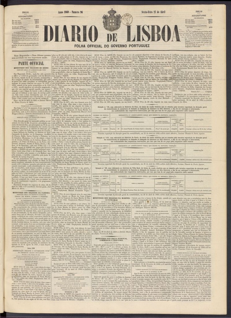 Miniatura de Diário de Lisboa : folha official do goberno portugues del 27 de abril de 1860, nº 96