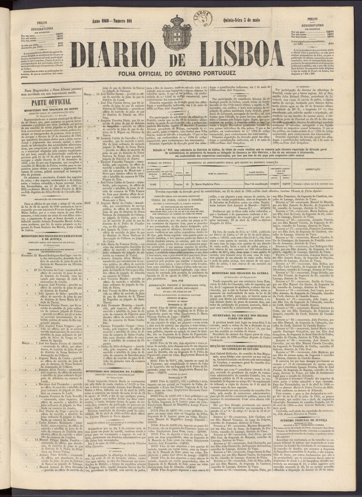 Miniatura de Diário de Lisboa : folha official do goberno portugues del 3 de mayo de 1860, nº 101