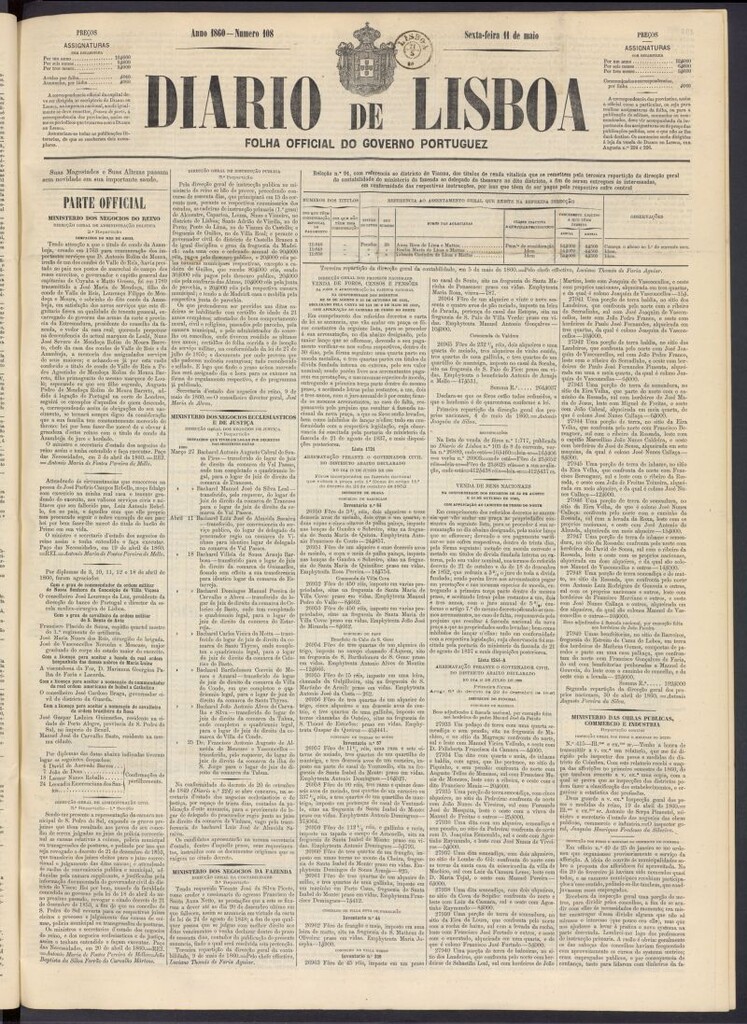 Miniatura de Diário de Lisboa : folha official do goberno portugues del 11 de mayo de 1860, nº 108