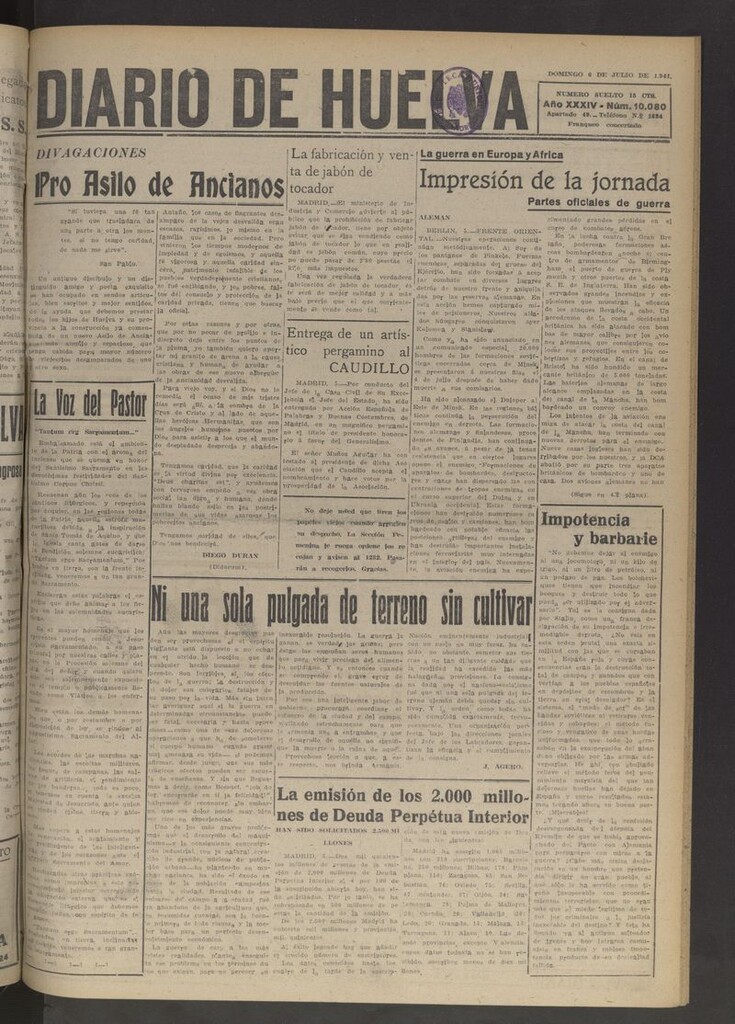 Miniatura de Diario de Huelva : periódico independiente del 6 de julio de 1941