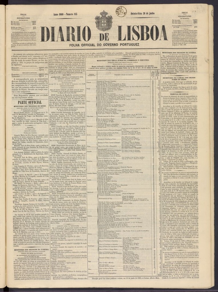Miniatura de Diário de Lisboa : folha official do goberno portugues del 28 de junio de 1860, nº 145