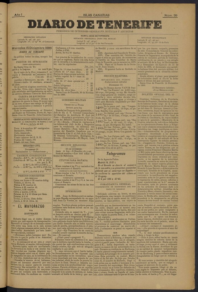Miniatura de Diario de Tenerife del 15 de diciembre de 1886, nº 39