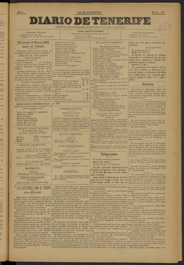 Miniatura de Diario de Tenerife del 16 de marzo de 1887, nº 115