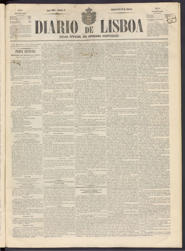 Miniatura de Diário de Lisboa : folha official do goberno portugues del 12 de enero de 1860, nº 9