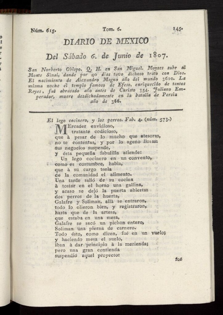 Miniatura de Diario de México del 6 de junio de 1807, nº 615