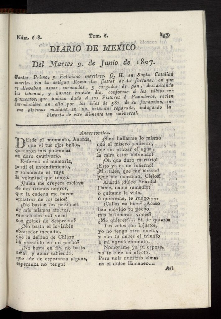 Miniatura de Diario de México del 9 de junio de 1807, nº 618