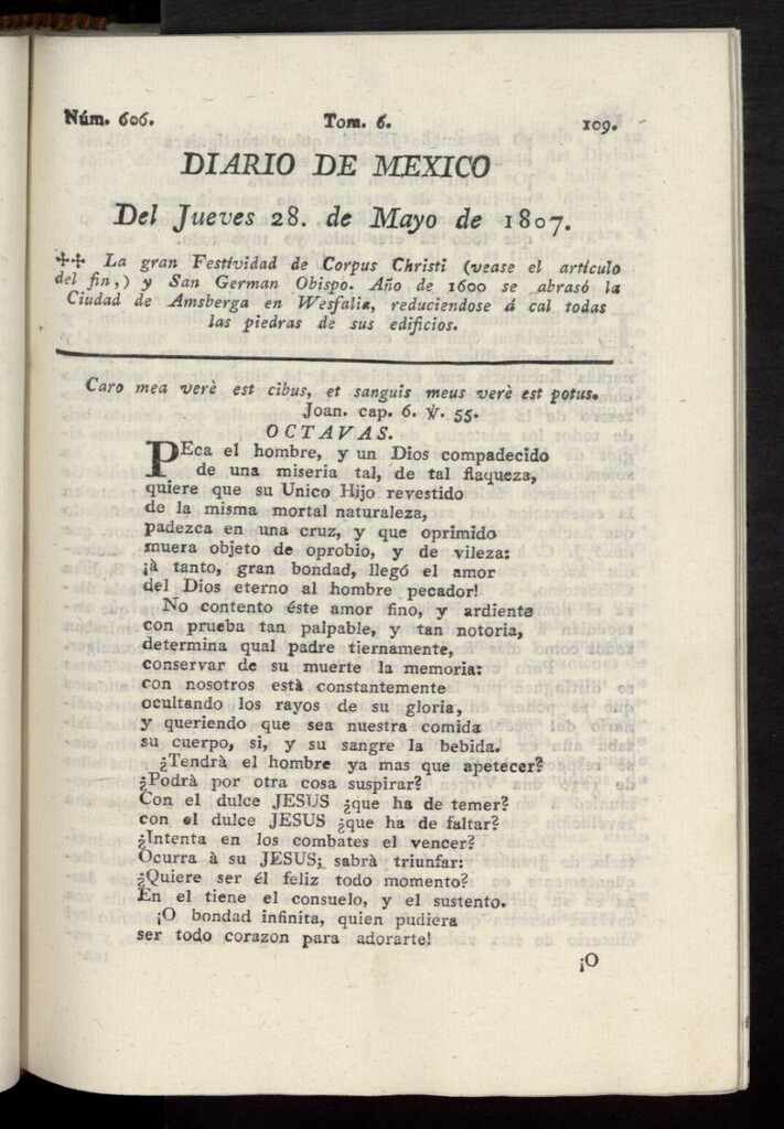 Miniatura de Diario de México del 28 de mayo de 1807, nº 606