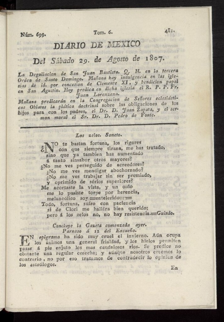 Miniatura de Diario de México del 29 de agosto de 1807, nº 699