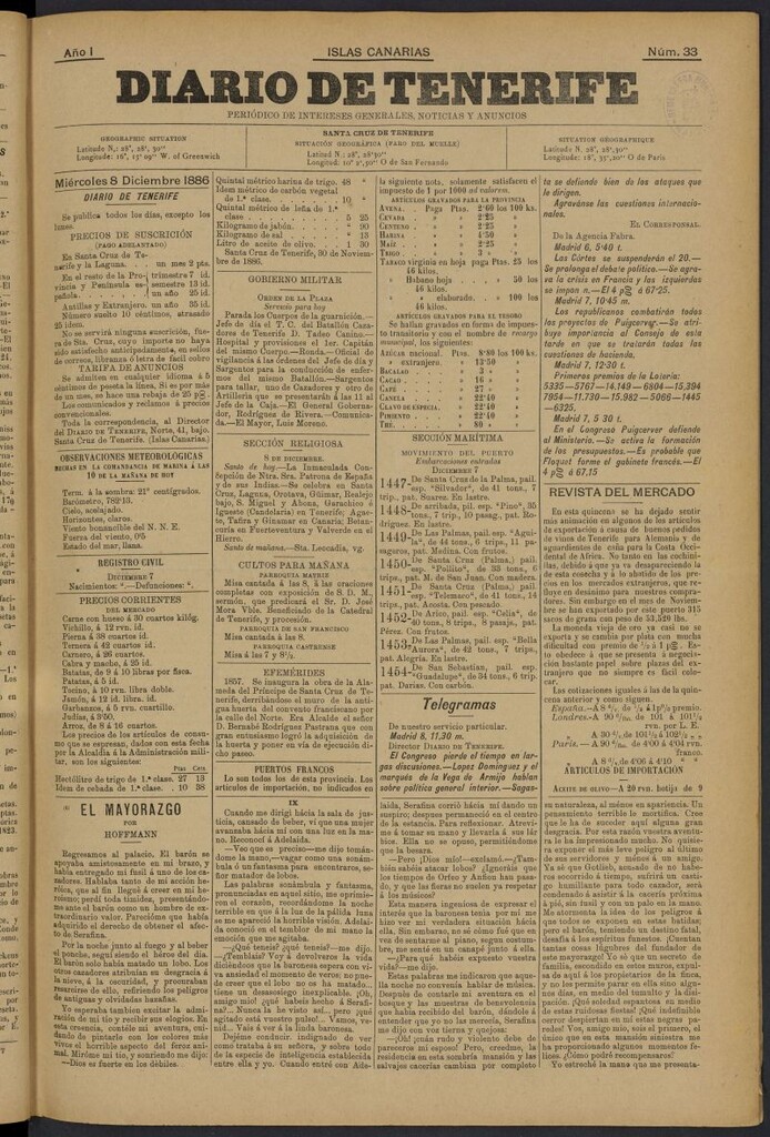 Miniatura de Diario de Tenerife del 8 de diciembre de 1886, nº 33