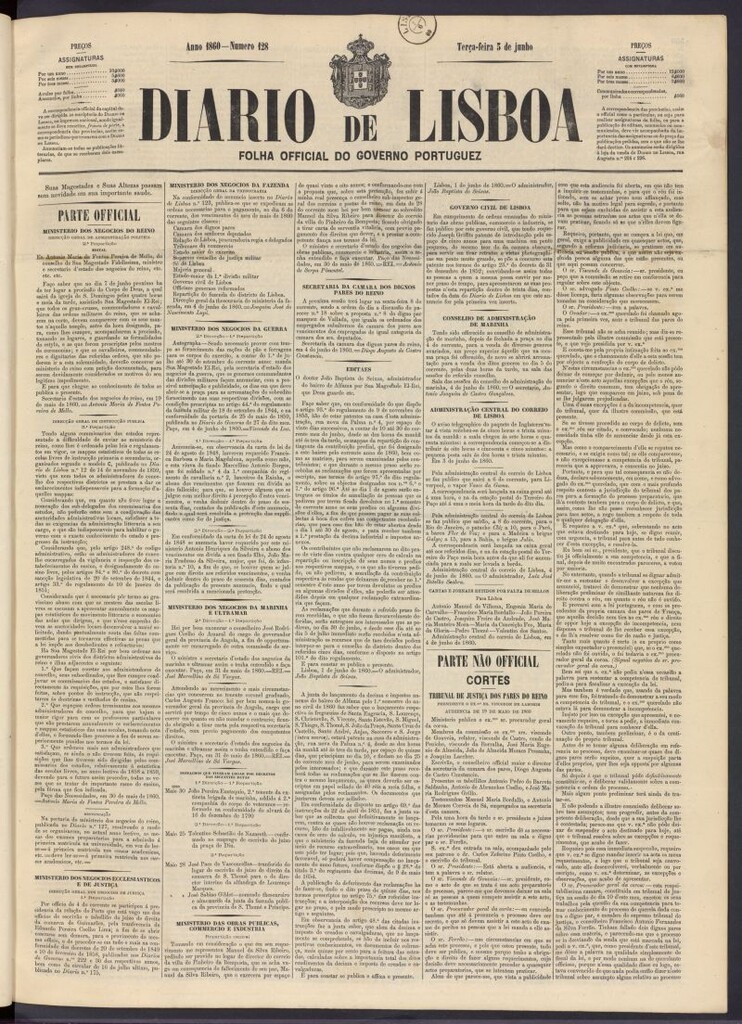 Miniatura de Diário de Lisboa : folha official do goberno portugues del 5 de junio de 1860, nº 128
