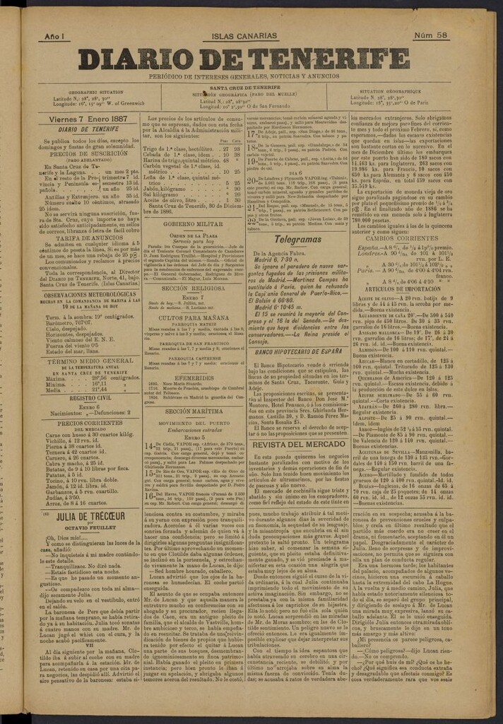 Miniatura de Diario de Tenerife del 7 de enero de 1887, nº 58