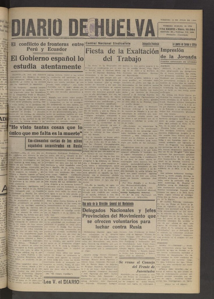 Miniatura de Diario de Huelva : periódico independiente del 11 de julio de 1941
