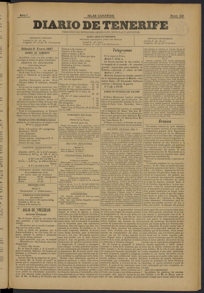 Miniatura de Diario de Tenerife del 8 de enero de 1887, nº 59