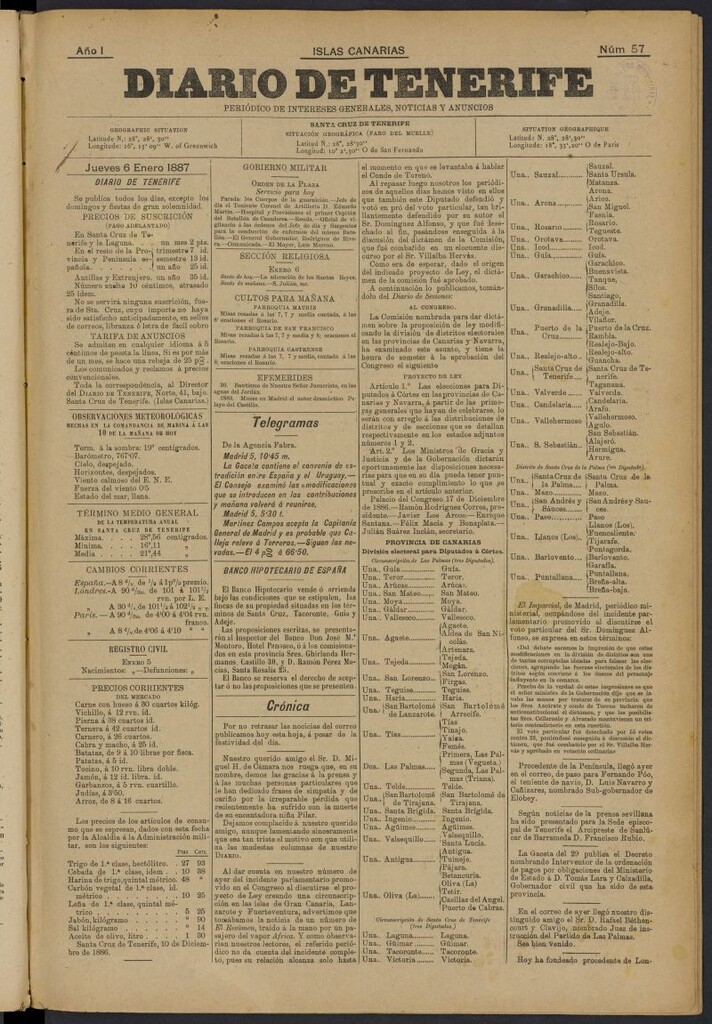 Miniatura de Diario de Tenerife del 6 de enero de 1887, nº 57