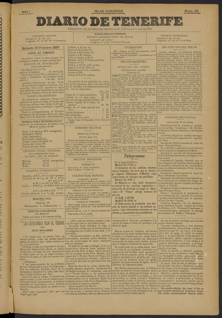 Miniatura de Diario de Tenerife del 19 de febrero de 1887, nº 95