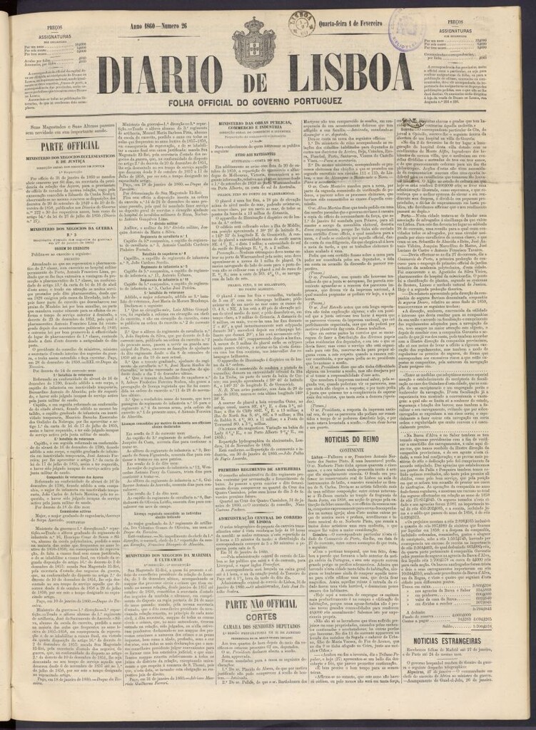 Miniatura de Diário de Lisboa : folha official do goberno portugues del 1 de febrero de 1860, nº 26