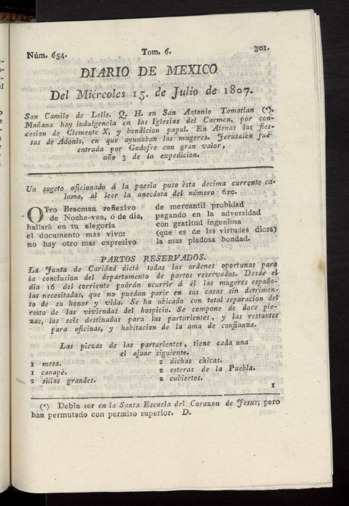 Miniatura de Diario de México del 15 de julio de 1807, nº 654