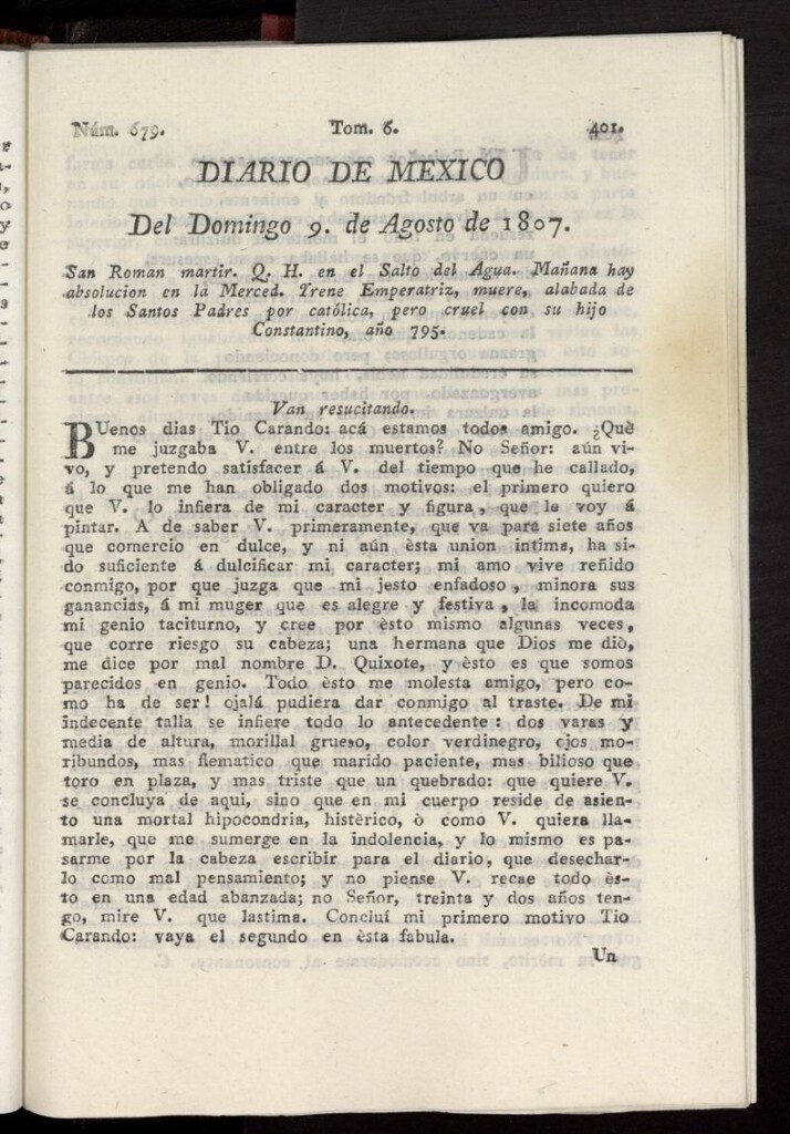 Miniatura de Diario de México del 9 de agosto de 1807, nº 679