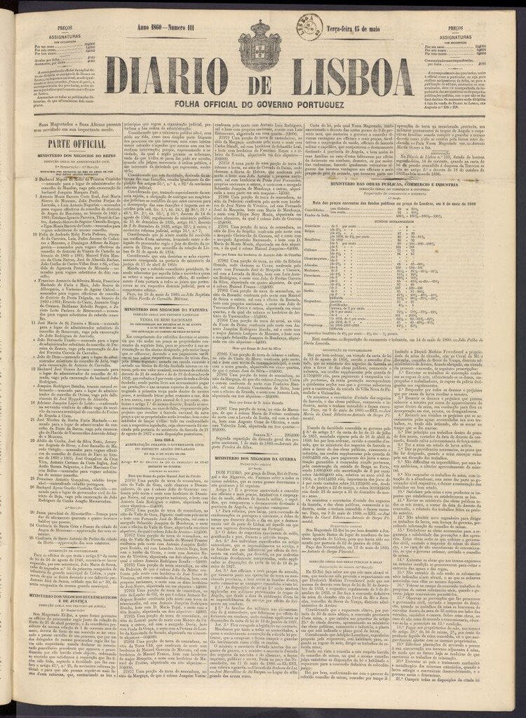 Miniatura de Diário de Lisboa : folha official do goberno portugues del 15 de mayo de 1860, nº 111