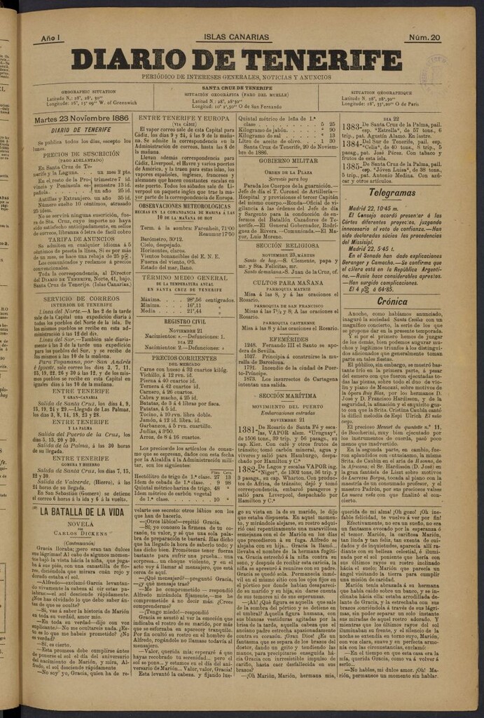 Miniatura de Diario de Tenerife del 23 de noviembre de 1886, nº 20