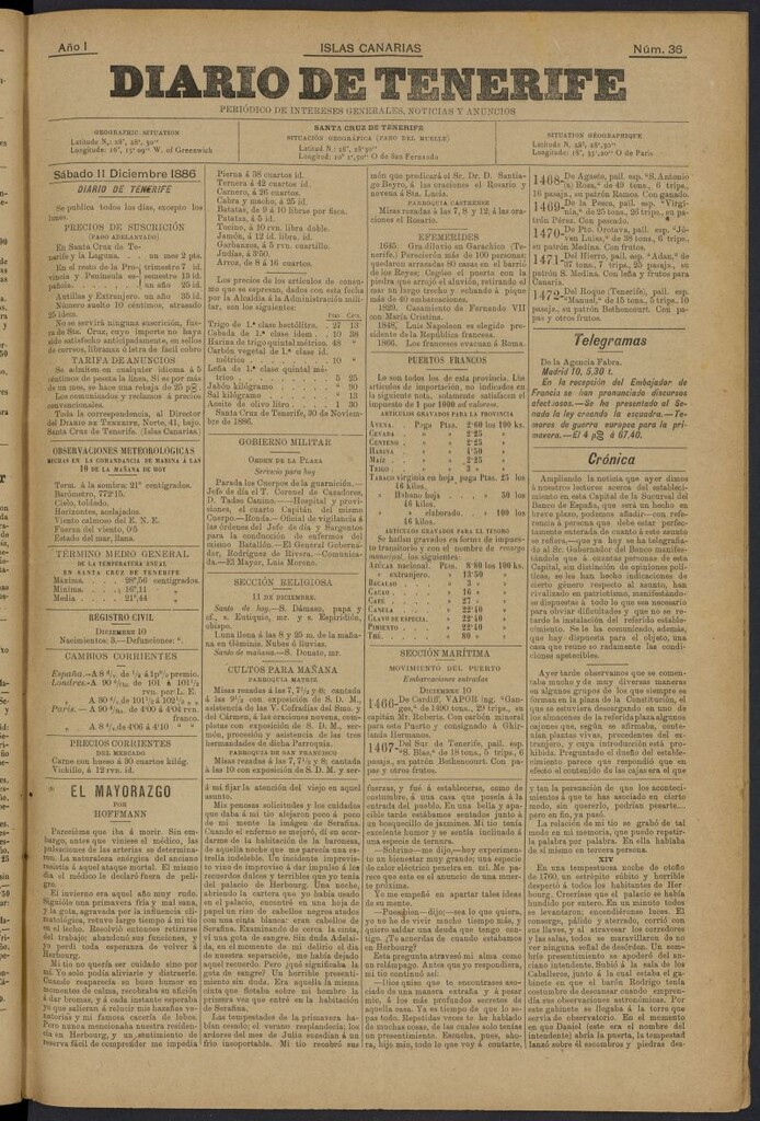 Miniatura de Diario de Tenerife del 11 de diciembre de 1886, nº 36