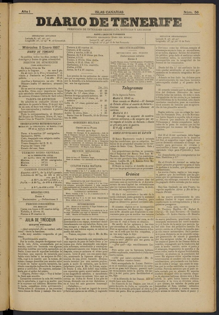 Miniatura de Diario de Tenerife del 5 de enero de 1887, nº 56