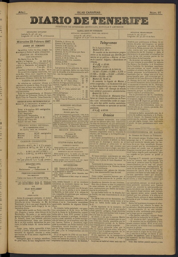 Miniatura de Diario de Tenerife del 23 de febrero de 1887, nº 97