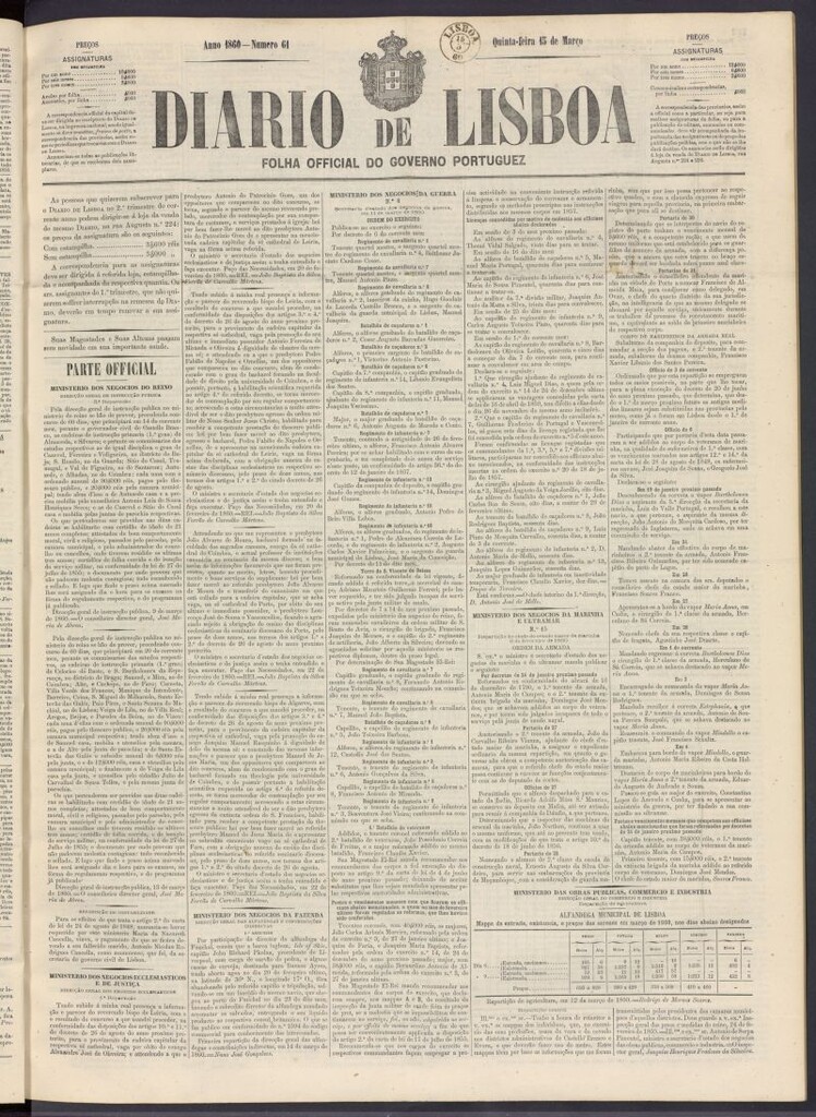 Miniatura de Diário de Lisboa : folha official do goberno portugues del 15 de marzo de 1860, nº 61