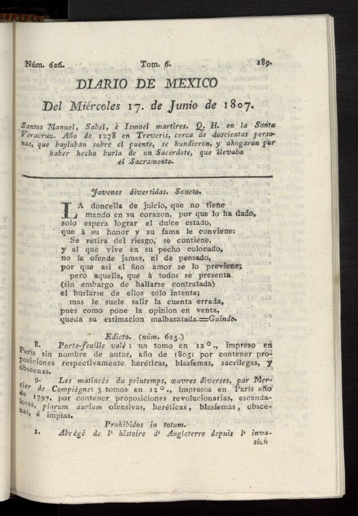 Miniatura de Diario de México del 17 de junio de 1807, nº 626