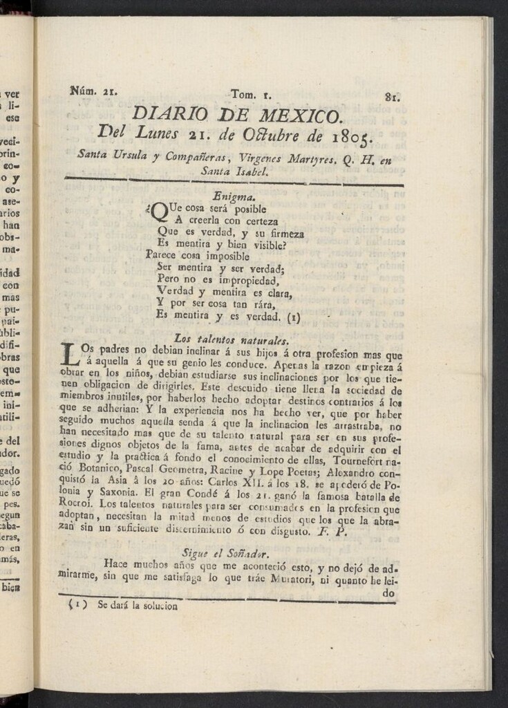 Miniatura de Diario de México del 21 de octubre de 1805, nº 21