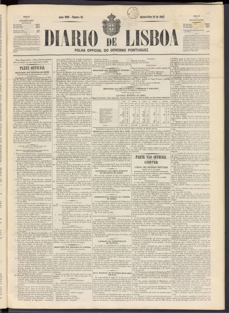 Miniatura de Diário de Lisboa : folha official do goberno portugues del 12 de abril de 1860, nº 83