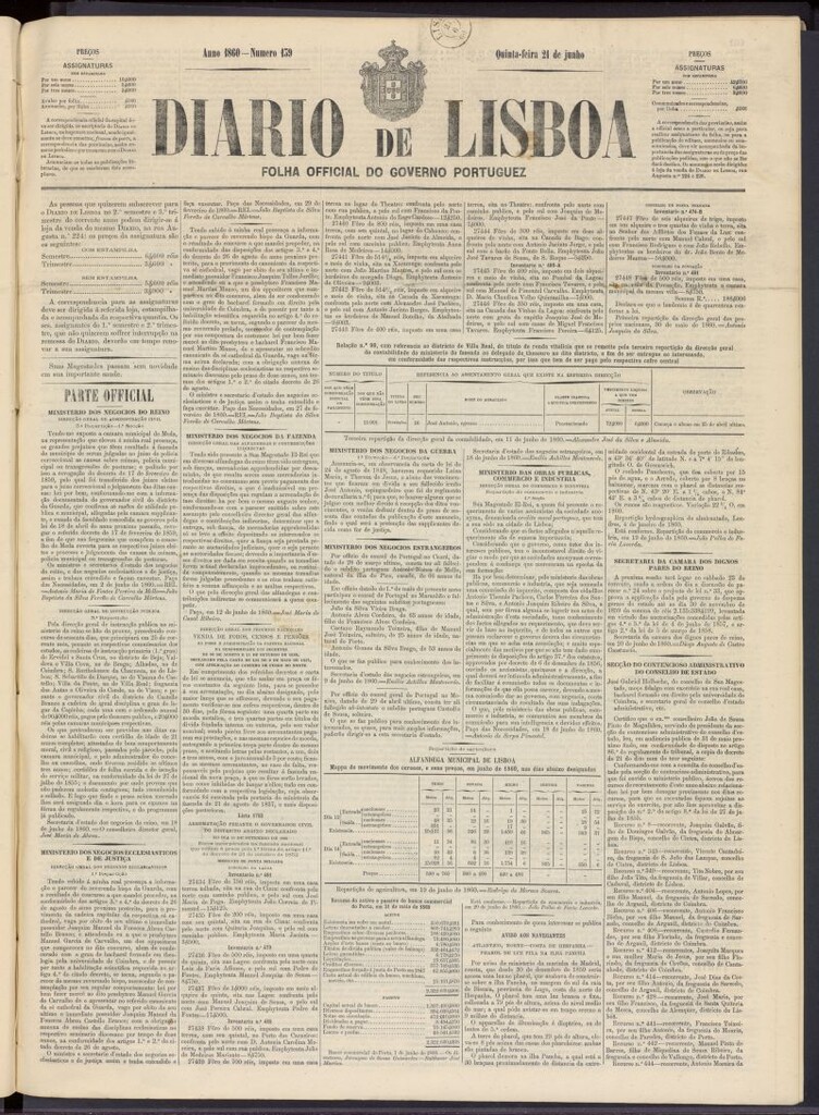 Miniatura de Diário de Lisboa : folha official do goberno portugues del 21 de junio de 1860, nº 139