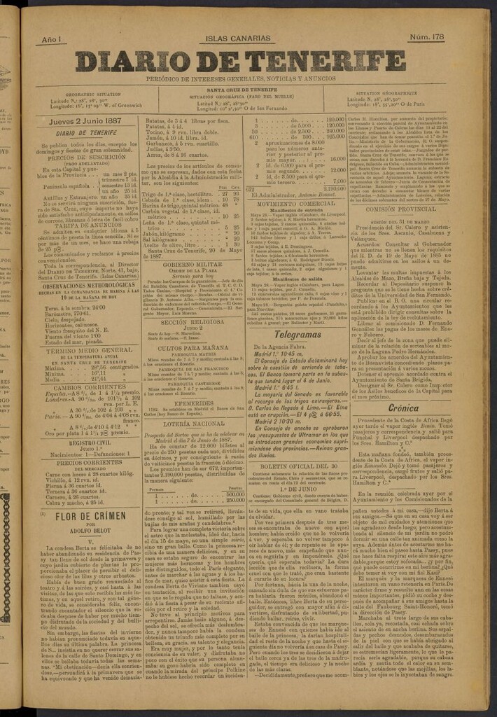 Miniatura de Diario de Tenerife del 2 de junio de 1887, nº 178