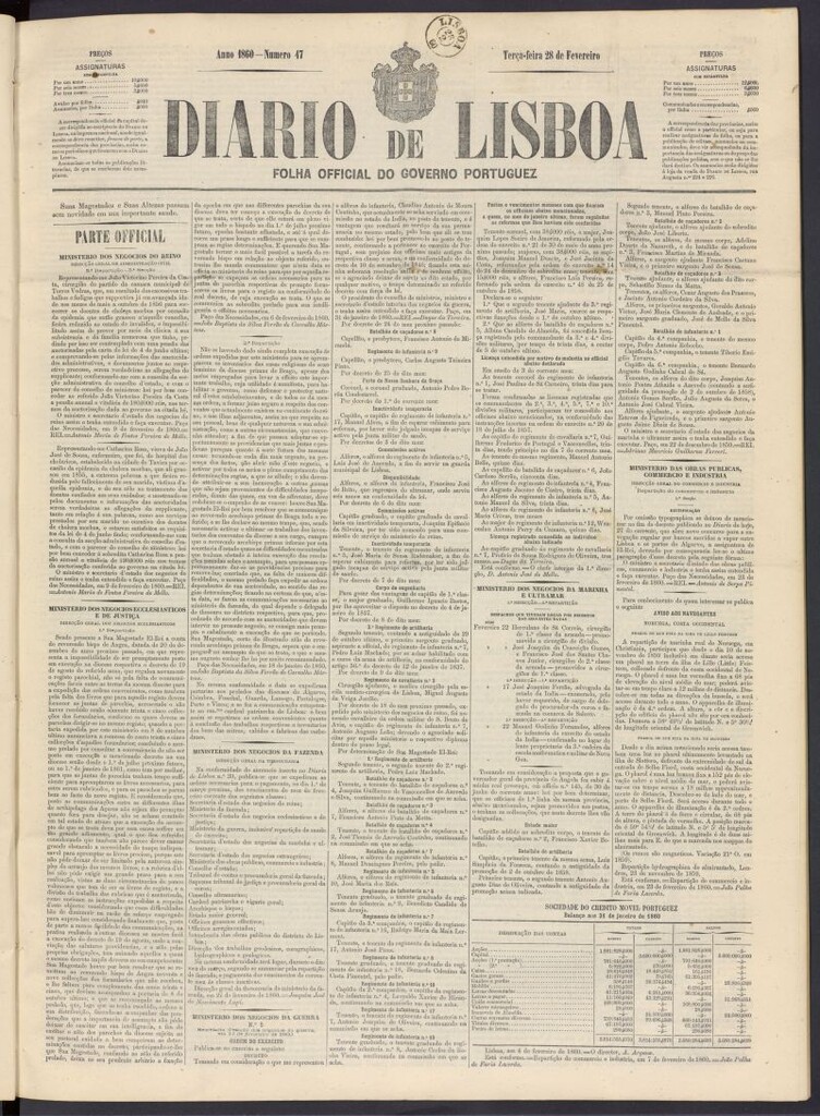 Miniatura de Diário de Lisboa : folha official do goberno portugues del 28 de febrero de 1860, nº 47