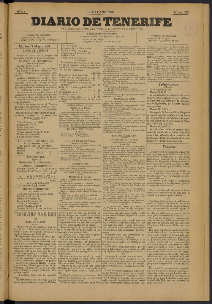 Miniatura de Diario de Tenerife del 17 de mayo de 1887, nº 165