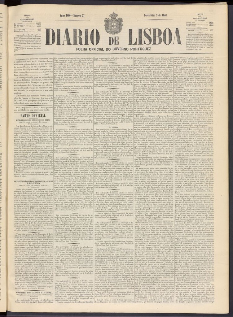 Miniatura de Diário de Lisboa : folha official do goberno portugues del 3 de abril de 1860, nº 77