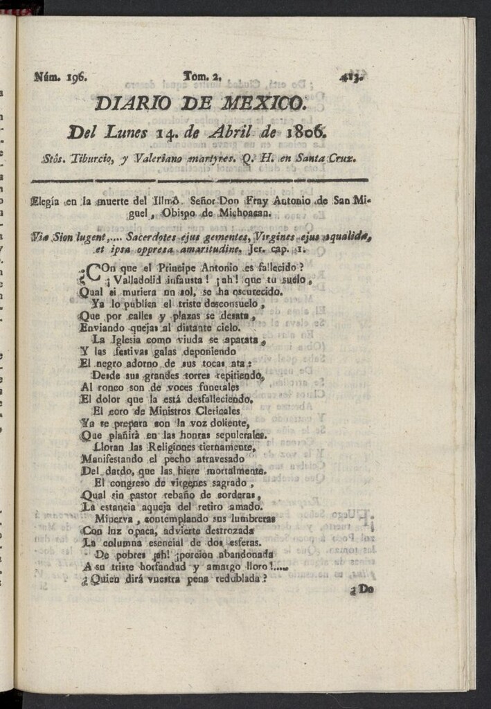 Miniatura de Diario de México del 14 de abril de 1806, nº 196