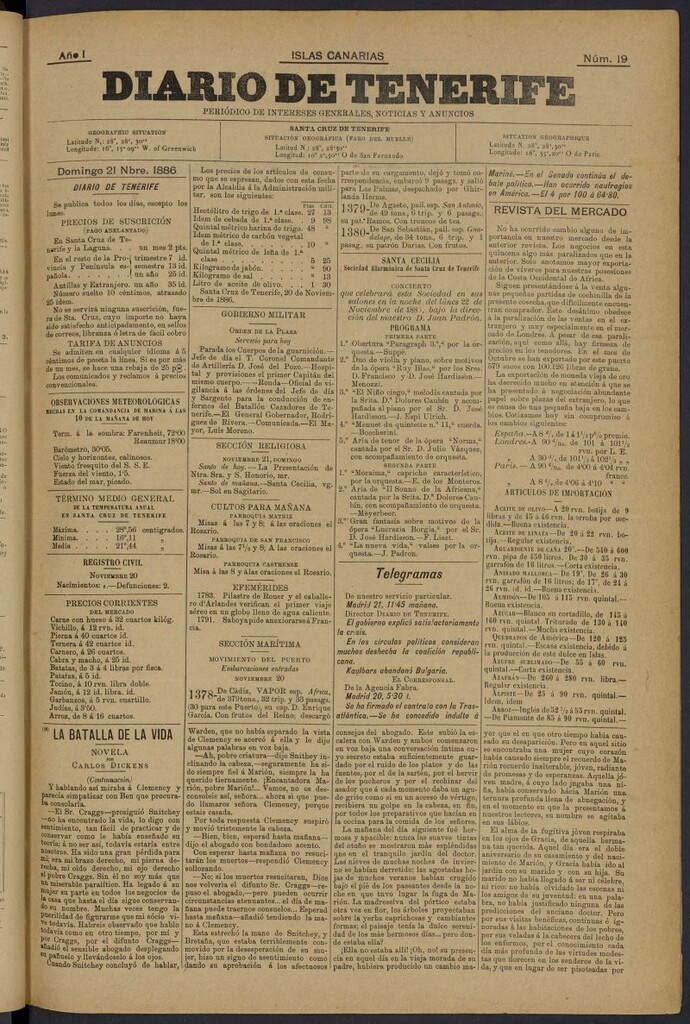 Miniatura de Diario de Tenerife del 21 de noviembre de 1886, nº 19