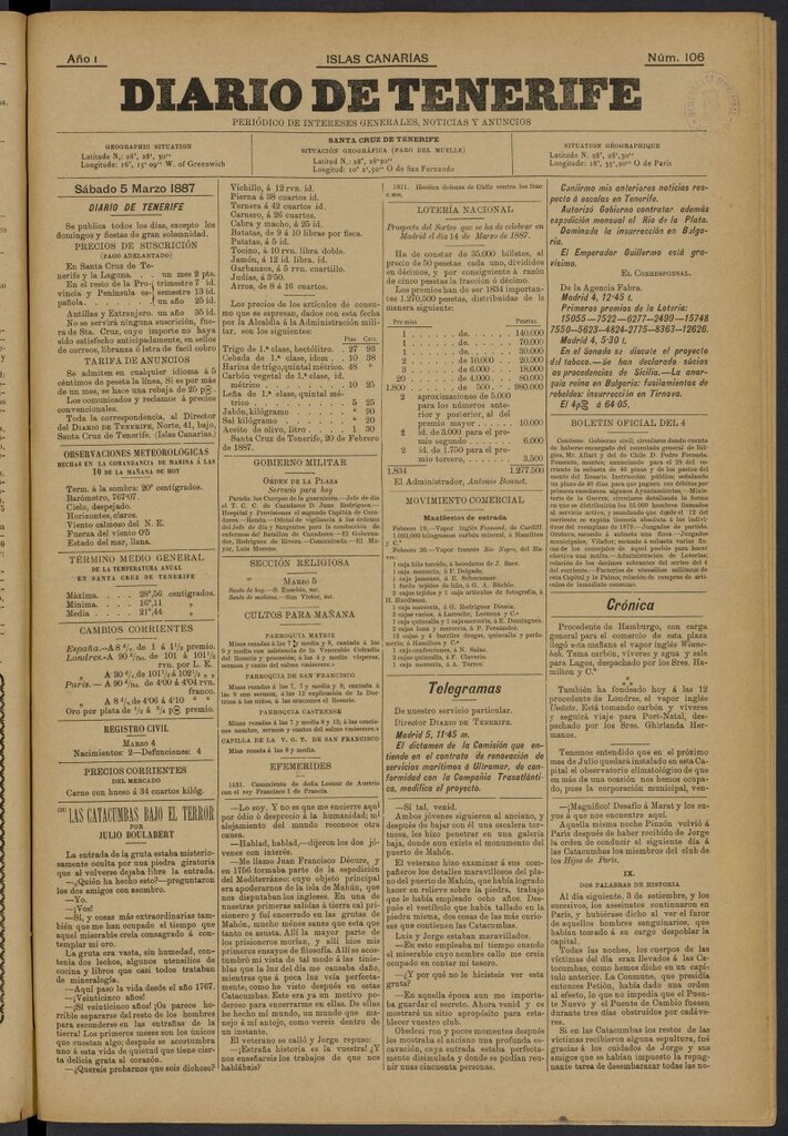 Miniatura de Diario de Tenerife del 5 de marzo de 1887, nº 106