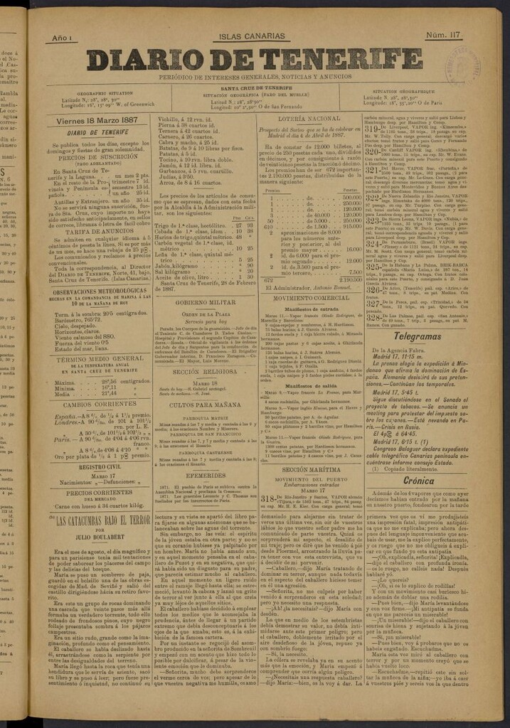 Miniatura de Diario de Tenerife del 18 de marzo de 1887, nº 117